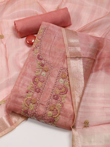 Neck Embroidered Cotton Unstitched Suit Piece With Dupatta