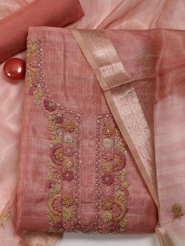 Neck Embroidered Cotton Unstitched Suit Piece With Dupatta