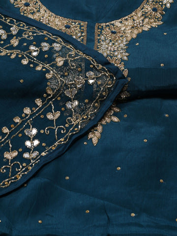 Neck Embroidered Chinnon Unstitched Suit Piece With Dupatta