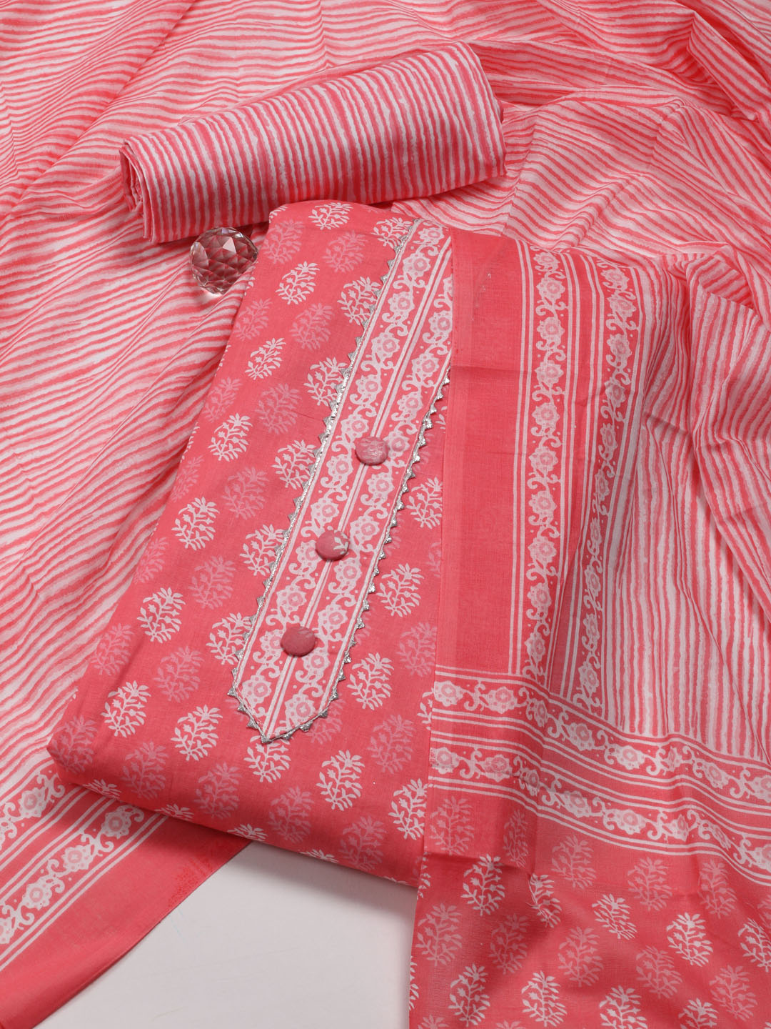 Neck Patti Printed Cotton Unstitched Suit Piece With Dupatta