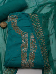 Neck Embroidered Chinnon Unstitched Suit Piece With Dupatta