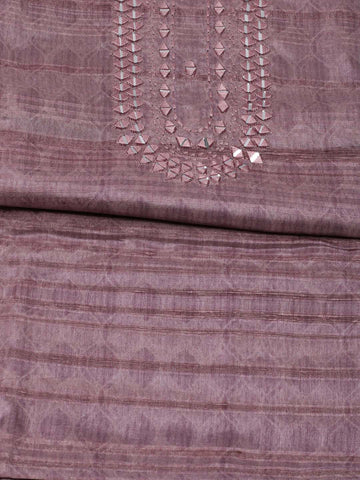 Neck Embroidered Art Tussar Unstitched Suit Piece With Dupatta