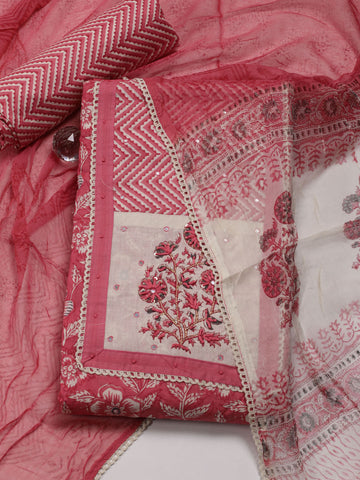 Printed Cotton Unstitched Suit Piece With Dupatta