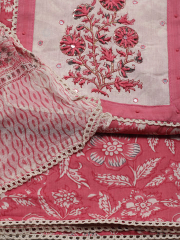 Printed Cotton Unstitched Suit Piece With Dupatta