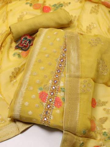 Neck Patti Embroidery Organza Unstitched Suit Piece With Dupatta