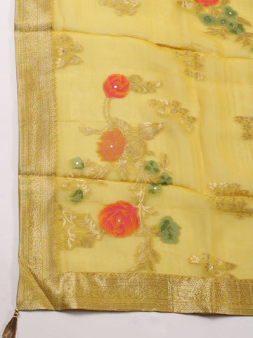 Neck Patti Embroidery Organza Unstitched Suit Piece With Dupatta
