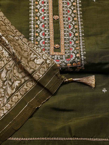 Neck Embroidery Chanderi Unstitched Suit Piece With Dupatta