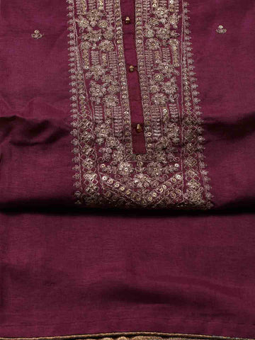 Neck Embroidery Chanderi Unstitched Suit Piece With Dupatta