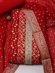 Neck Patti Woven Chanderi Unstitched Suit Piece With Banarsi Dupatta