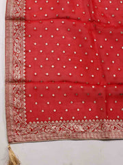 Neck Patti Woven Chanderi Unstitched Suit Piece With Banarsi Dupatta