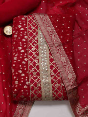 Neck Patti Woven Chanderi Unstitched Suit Piece With Banarsi Dupatta