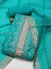 Neck Patti Woven Chanderi Unstitched Suit Piece With Banarsi Dupatta