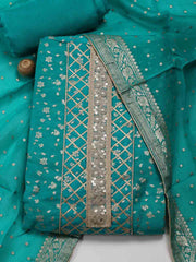 Neck Patti Woven Chanderi Unstitched Suit Piece With Banarsi Dupatta