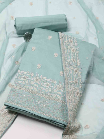 Ghera With Booti Embroidery Cotton Unstitched Suit Piece With Dupatta