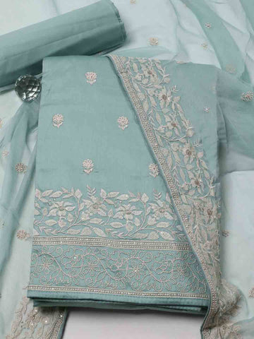 Ghera With Booti Embroidery Cotton Unstitched Suit Piece With Dupatta