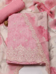 Ghera Embroidery Linen Unstitched Suit Piece With Dupatta