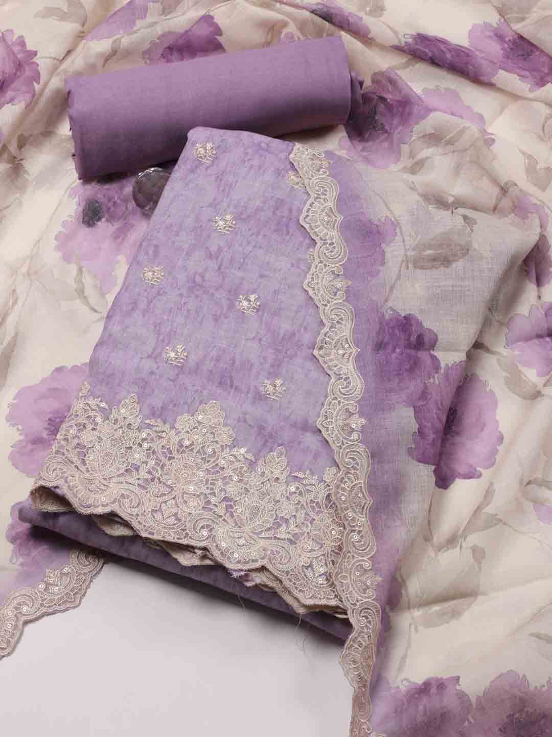 Ghera Embroidery Linen Unstitched Suit Piece With Dupatta
