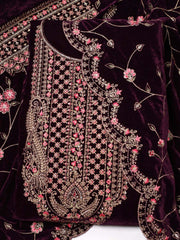 Embroidered Velvet Unstitched Suit Piece With Dupatta