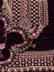 Embroidered Velvet Unstitched Suit Piece With Dupatta