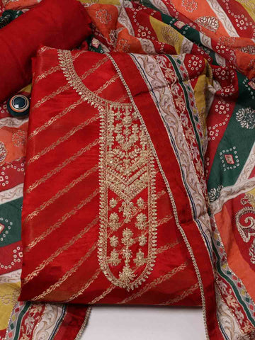 Neck Embroidery Chanderi Unstitched Suit Piece With Dupatta