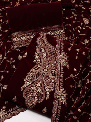 Embroidered Velvet Unstitched Suit Piece With Dupatta