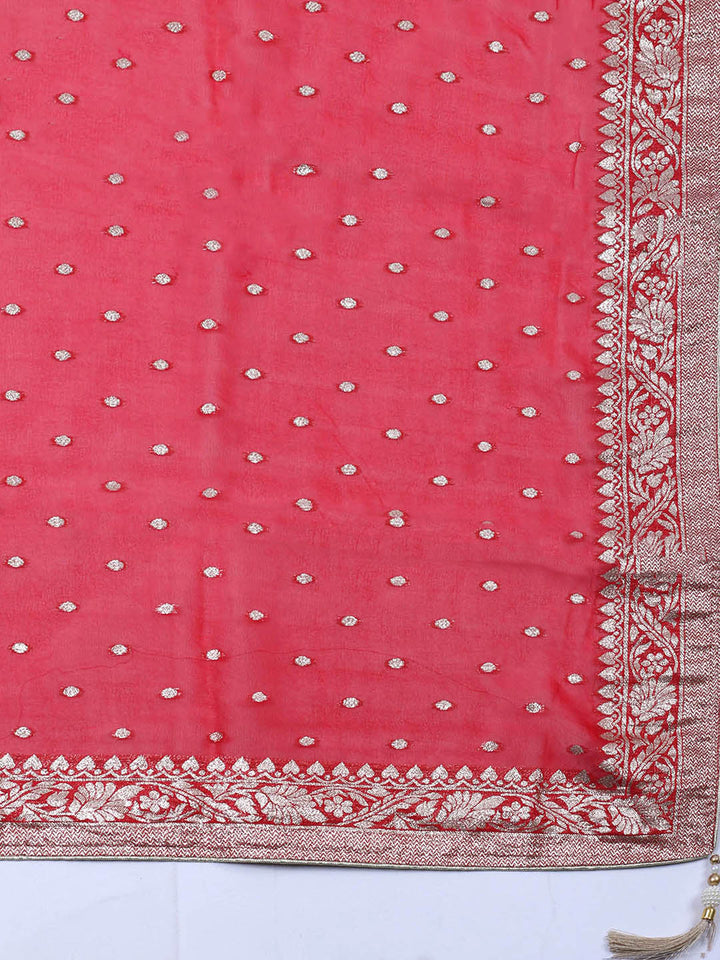 Embroidered Chanderi Unstitched Suit With Pant &amp; Dupatta