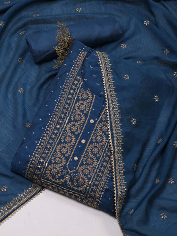 Neck Embroidered Chanderi Unstitched Suit Piece With Dupatta