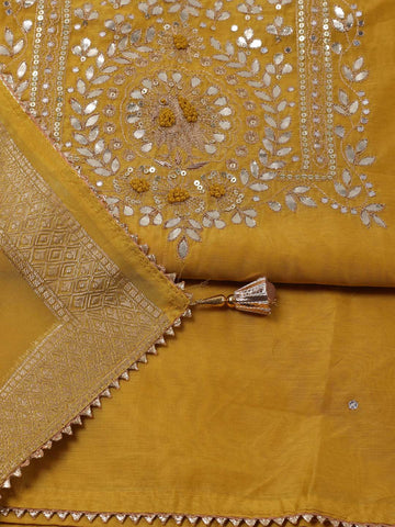 Neck Embroidered Chanderi Unstitched Suit Piece With Dupatta