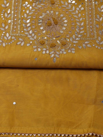 Neck Embroidered Chanderi Unstitched Suit Piece With Dupatta