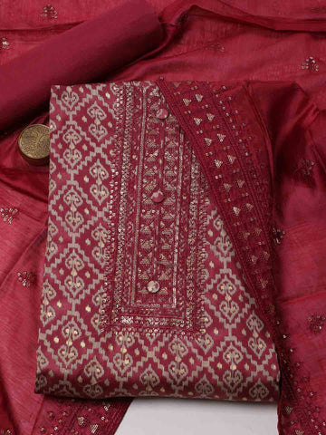 Neck Embroidery Cotton Unstitched Suit Piece With Dupatta