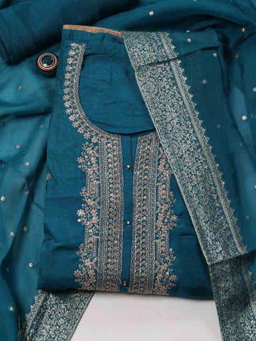 Neck Embroidery Chanderi Unstitched Suit Piece With Dupatta