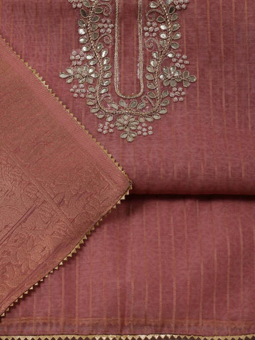 Neck Embroidered Chanderi Unstitched Suit Piece With Dupatta