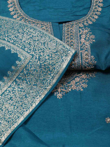 Neck Embroidery Chanderi Unstitched Suit Piece With Dupatta