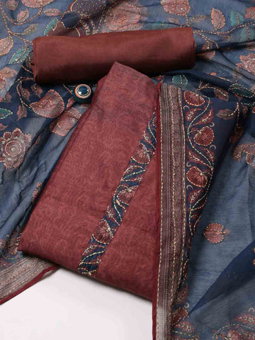 Kantha Work Chanderi Unstitched Suit Piece With Dupatta