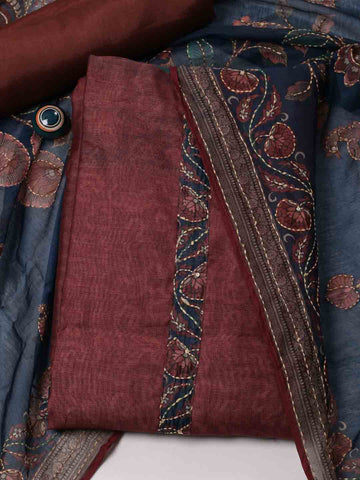 Kantha Work Chanderi Unstitched Suit Piece With Dupatta