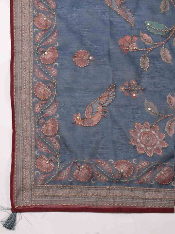 Kantha Work Chanderi Unstitched Suit Piece With Dupatta