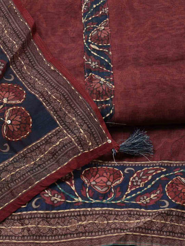 Kantha Work Chanderi Unstitched Suit Piece With Dupatta