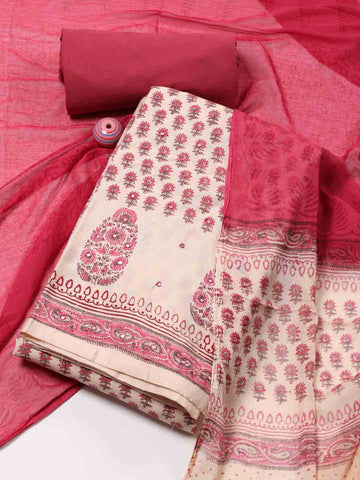 Printed Cotton Unstitched Suit Piece With Dupatta