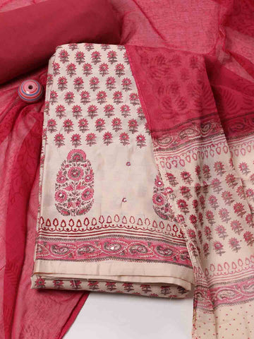 Printed Cotton Unstitched Suit Piece With Dupatta