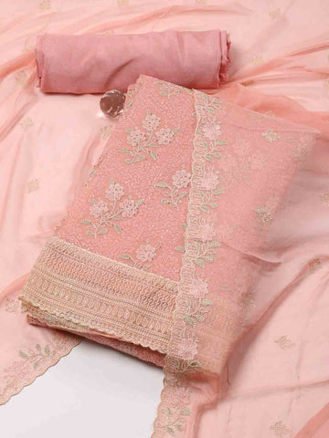 All Over Embroidery Chiffon Unstitched Suit Piece With Dupatta