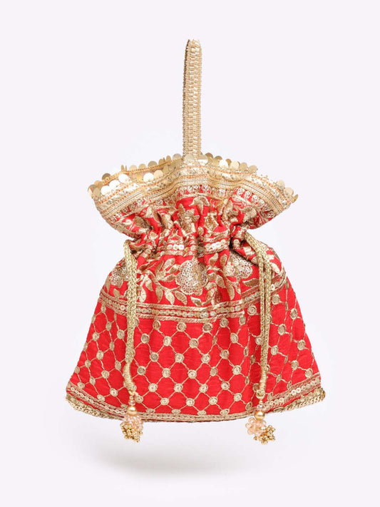 Red Embellished Potli Bag