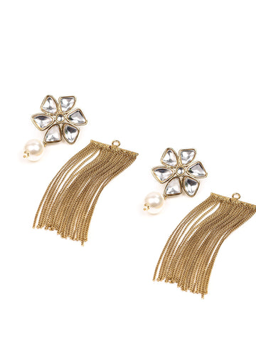 Golden & White Polki Drop & Dangler Earrings