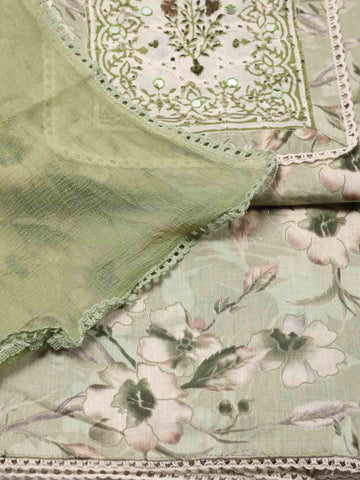 Floral Print Cotton Unstitched Suit Piece With Dupatta