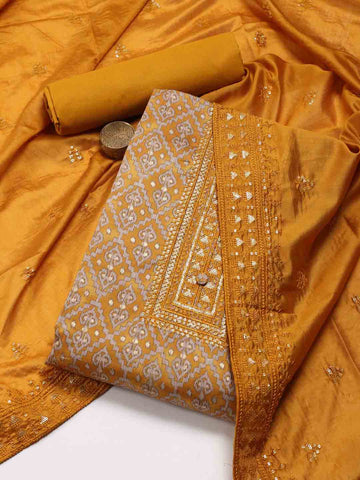 Neck Embroidery Cotton Unstitched Suit Piece With Dupatta