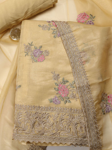 Ghera With Booti Embroidery Chanderi Unstitched Suit Piece With Dupatta