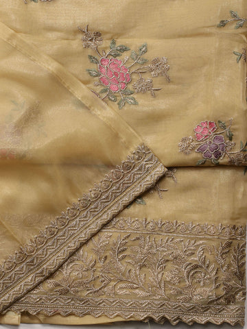 Ghera With Booti Embroidery Chanderi Unstitched Suit Piece With Dupatta