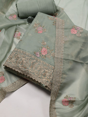 Ghera With Booti Embroidery Chanderi Unstitched Suit Piece With Dupatta