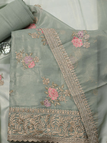 Ghera With Booti Embroidery Chanderi Unstitched Suit Piece With Dupatta