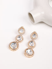 Golden & White Kundan Drop Earrings