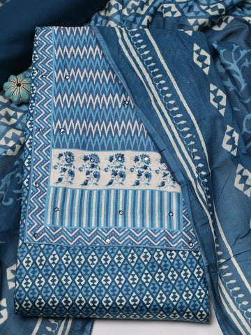 Printed Cotton Unstitched Suit Piece With Dupatta